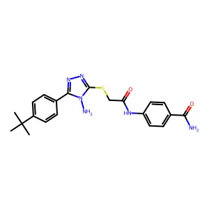 4-[({[4-amino-5-(4-tert-butylphenyl)-4H-1,2,4-triazol-3-yl]sulfanyl}acetyl)amino]benzamide structure