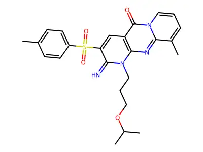 6-imino-11-methyl-5-(4-methylbenzenesulfonyl)-7-[3-(propan-2-yloxy)propyl]-1,7,9-triazatricyclo[8.4.0.0^{3,8}]tetradeca-3(8),4,9,11,13-pentaen-2-one structure