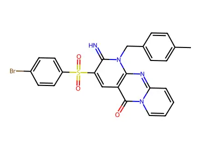 3-[(4-bromophenyl)sulfonyl]-2-imino-1-(4-methylbenzyl)-1,2-dihydro-5H-dipyrido[1,2-a:2',3'-d]pyrimidin-5-one structure