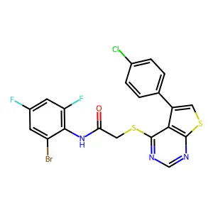 N-(2-bromo-4,6-difluorophenyl)-2-{[5-(4-chlorophenyl)thieno[2,3-d]pyrimidin-4-yl]sulfanyl}acetamide structure