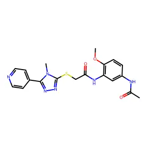 N-[5-(acetylamino)-2-methoxyphenyl]-2-(4-methyl-5-(4-pyridyl)(1,2,4-triazol-3-ylthio))acetamide structure