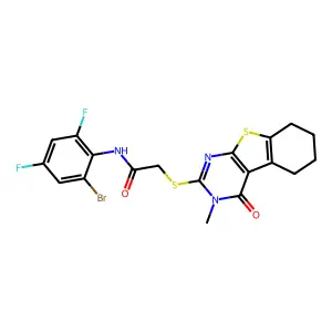 N-(2-bromo-4,6-difluorophenyl)-2-(3-methyl-4-oxo(3,5,6,7,8-pentahydrobenzo[b]t hiopheno[2,3-d]pyrimidin-2-ylthio))acetamide structure