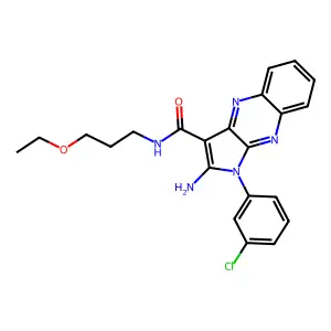 2-amino-1-(3-chlorophenyl)-N-(3-ethoxypropyl)-1H-pyrrolo[2,3-b]quinoxaline-3-carboxamide structure