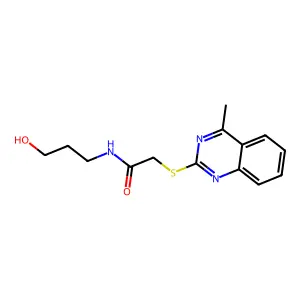 N-(3-hydroxypropyl)-2-(4-methylquinazolin-2-ylthio)acetamide structure