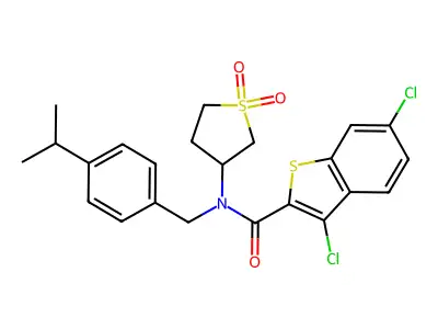 3,6-dichloro-N-(1,1-dioxidotetrahydrothiophen-3-yl)-N-[4-(propan-2-yl)benzyl]-1-benzothiophene-2-carboxamide structure