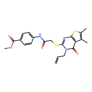 methyl 4-[({[5,6-dimethyl-4-oxo-3-(prop-2-en-1-yl)-3,4-dihydrothieno[2,3-d]pyrimidin-2-yl]sulfanyl}acetyl)amino]benzoate structure