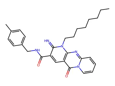 2-imino-N-(4-methylbenzyl)-1-octyl-5-oxo-1,5-dihydro-2H-dipyrido[1,2-a:2',3'-d]pyrimidine-3-carboxamide structure