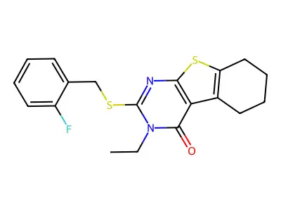 3-ethyl-2-[(2-fluorobenzyl)sulfanyl]-5,6,7,8-tetrahydro[1]benzothieno[2,3-d]pyrimidin-4(3H)-one structure