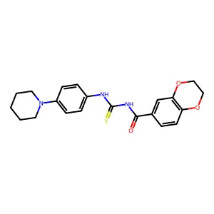 N-[(4-piperidin-1-ylphenyl)carbamothioyl]-2,3-dihydro-1,4-benzodioxine-6-carboxamide structure