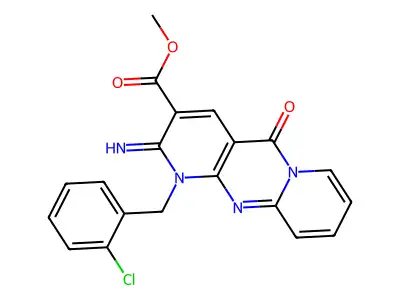 methyl 7-[(2-chlorophenyl)methyl]-6-imino-2-oxo-1,7,9-triazatricyclo[8.4.0.0^{3,8}]tetradeca-3(8),4,9,11,13-pentaene-5-carboxylate structure