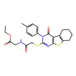 Ethyl 2-{2-[3-(4-methylphenyl)-4-oxo-3,5,6,7,8-pentahydrobenzo[b]thiopheno[2,3-d]pyrimidin-2-ylthio]acetylamino}acetate structure