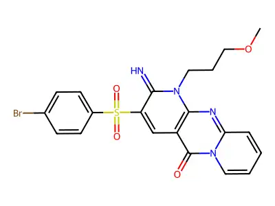 3-[(4-bromophenyl)sulfonyl]-2-imino-1-(3-methoxypropyl)-1,2-dihydro-5H-dipyrido[1,2-a:2',3'-d]pyrimidin-5-one structure