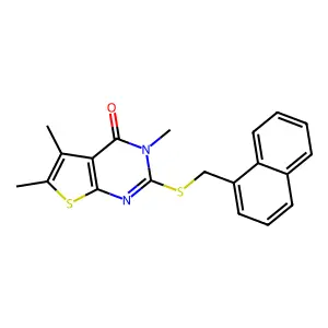 3,5,6-trimethyl-2-[(naphthalen-1-ylmethyl)sulfanyl]thieno[2,3-d]pyrimidin-4(3H)-one structure