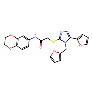 N-(2,3-dihydro-1,4-benzodioxin-6-yl)-2-{[5-(furan-2-yl)-4-(furan-2-ylmethyl)-4H-1,2,4-triazol-3-yl]sulfanyl}acetamide structure