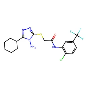 2-((4-amino-5-cyclohexyl-4H-1,2,4-triazol-3-yl)thio)-N-(2-chloro-5-(trifluoromethyl)phenyl)acetamide structure