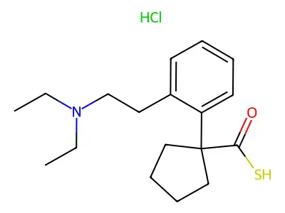 Cyclopentanecarbothioic acid, 1-phenyl-, O-ester with 2-(diethylamino)ethanol, hydrochloride structure
