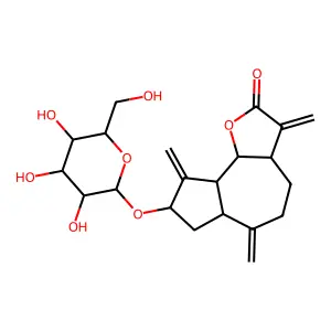 3,6,9-Trimethylidene-2-oxododecahydroazuleno[4,5-b]furan-8-yl hexopyranoside structure