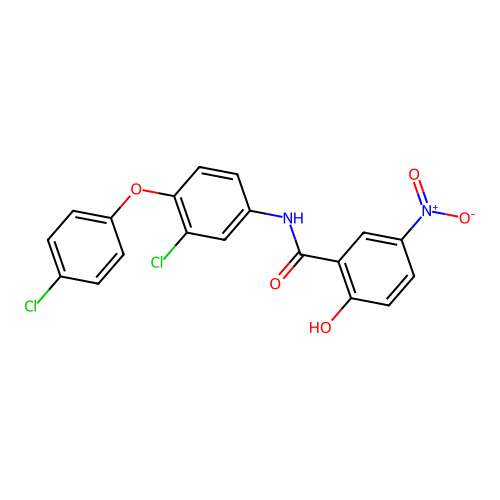 N-[3-chloro-4-(4-chlorophenoxy)phenyl]-2-hydroxy-5-nitrobenzamide structure