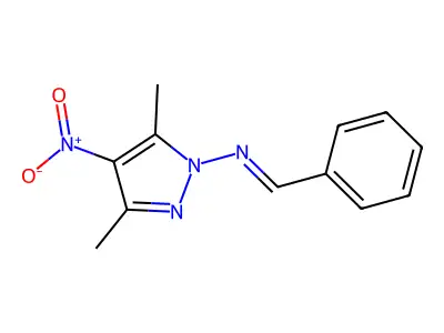 N-(3,5-dimethyl-4-nitropyrazol-1-yl)-1-phenylmethanimine structure