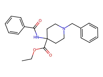 4-Piperidinecarboxylic acid, 4-(benzoylamino)-1-(phenylmethyl)-, ethyl ester structure