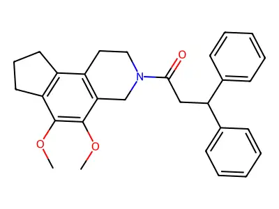 1H-Cyclopent(f)isoquinoline, 2,3,4,7,8,9-hexahydro-5,6-dimethoxy-3-(3,3-diphenylpropionyl)- structure