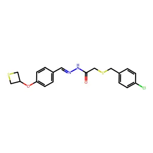 2-[(4-chlorophenyl)methylsulfanyl]-N-[[4-(thietan-3-yloxy)phenyl]methylideneamino]acetamide structure