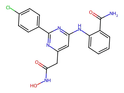 4-Pyrimidineacetamide, 6-((2-(aminocarbonyl)phenyl)amino)-2-(4-chlorophenyl)-N-hydroxy- structure