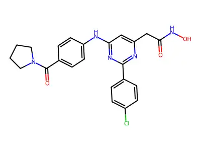 4-Pyrimidineacetamide, 2-(4-chlorophenyl)-N-hydroxy-6-((4-(1-pyrrolidinylcarbonyl)phenyl)amino)- structure