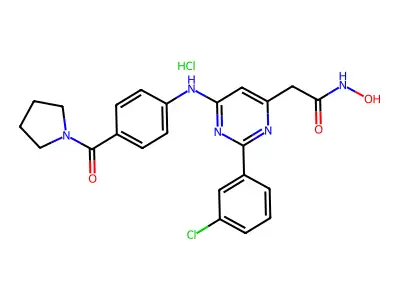 4-Pyrimidineacetamide, 2-(3-chlorophenyl)-N-hydroxy-6-((4-(1-pyrrolidinylcarbonyl)phenyl)amino)-, monohydrochloride structure