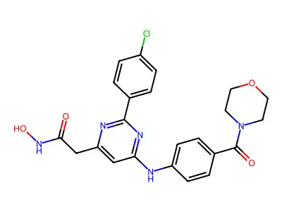 4-Pyrimidineacetamide, 2-(4-chlorophenyl)-N-hydroxy-6-((4-(4-morpholinylcarbonyl)phenyl)amino)- structure