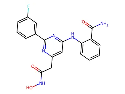 4-Pyrimidineacetamide, 6-((2-(aminocarbonyl)phenyl)amino)-2-(3-fluorophenyl)-N-hydroxy- structure