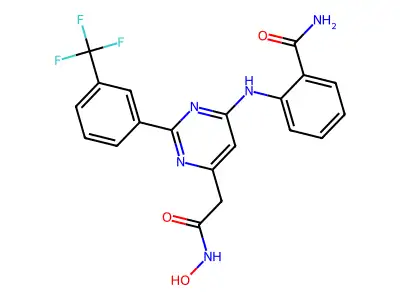 4-Pyrimidineacetamide, 6-((2-(aminocarbonyl)phenyl)amino)-N-hydroxy-2-(3-(trifluoromethyl)phenyl)- structure