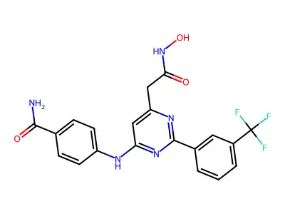 4-Pyrimidineacetamide, 6-((4-(aminocarbonyl)phenyl)amino)-N-hydroxy-2-(3-(trifluoromethyl)phenyl)- structure