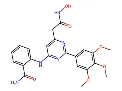 4-Pyrimidineacetamide, 6-((2-(aminocarbonyl)phenyl)amino)-N-hydroxy-2-(3,4,5-trimethoxyphenyl)- structure