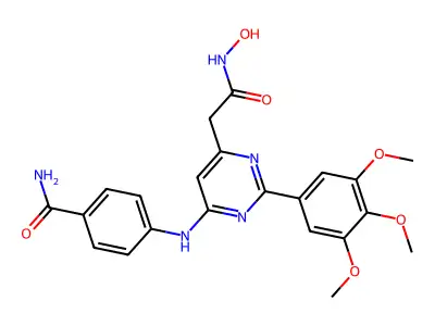 4-Pyrimidineacetamide, 6-((4-(aminocarbonyl)phenyl)amino)-N-hydroxy-2-(3,4,5-trimethoxyphenyl)- structure