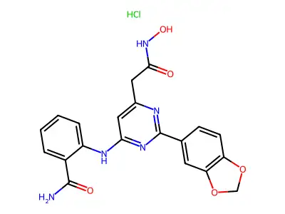 4-Pyrimidineacetamide, 6-((2-(aminocarbonyl)phenyl)amino)-2-(1,3-benzodioxol-5-yl)-N-hydroxy-,monohydrochloride structure