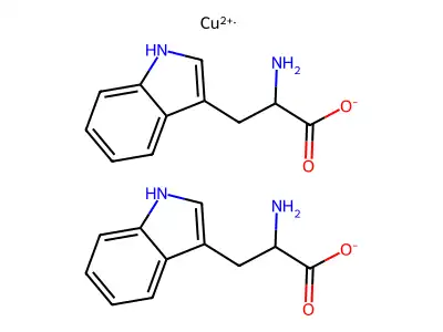 Copper(2+) bis(2-amino-3-(1H-indol-3-yl)propanoate) structure