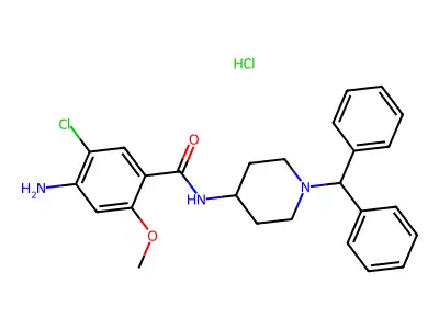 Benzamide, 4-amino-5-chloro-N-(1-(diphenylmethyl)-4-piperidinyl)-2-methoxy-, monohydrochloride structure