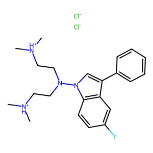 Indole, 1-(bis(2-(dimethylamino)ethyl)amino)-5-fluoro-3-phenyl-, dihydrochloride structure