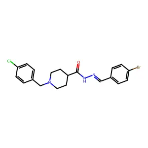 N-[(4-bromophenyl)methylideneamino]-1-[(4-chlorophenyl)methyl]piperidine-4-carboxamide structure