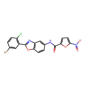 N-[2-(5-bromo-2-chlorophenyl)-1,3-benzoxazol-5-yl]-5-nitrofuran-2-carboxamide structure