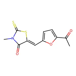 (5Z)-5-[(5-acetylfuran-2-yl)methylidene]-3-methyl-2-sulfanylidene-1,3-thiazolidin-4-one structure