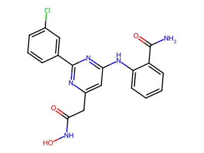 4-Pyrimidineacetamide, 6-((2-(aminocarbonyl)phenyl)amino)-2-(3-chlorophenyl)-N-hydroxy- structure