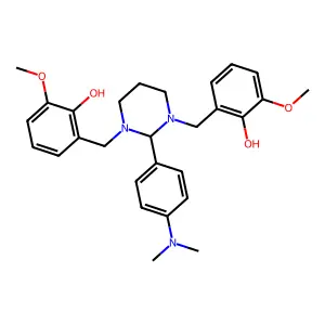 2,2'-[{2-[4-(Dimethylamino)phenyl]-1,3-diazinane-1,3-diyl}bis(methylene)]bis(6-methoxyphenol) structure