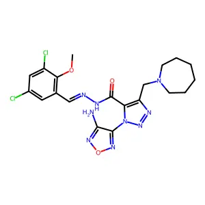 3-(4-amino-1,2,5-oxadiazol-3-yl)-5-(azepan-1-ylmethyl)-N-[(3,5-dichloro-2-methoxyphenyl)methylideneamino]triazole-4-carboxamide structure
