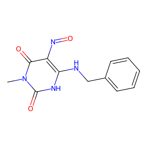 6-(benzylamino)-3-methyl-5-nitrosopyrimidine-2,4(1H,3H)-dione structure