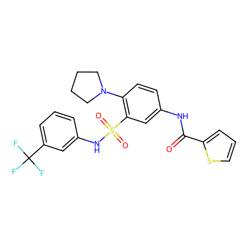 N-[4-pyrrolidin-1-yl-3-[[3-(trifluoromethyl)phenyl]sulfamoyl]phenyl]thiophene-2-carboxamide structure