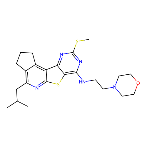 4-(2-methylpropyl)-9-(methylsulfanyl)-N-[2-(morpholin-4-yl)ethyl]-2,3-dihydro-1H-cyclopenta[4',5']pyrido[3',2':4,5]thieno[3,2-d]pyrimidin-7-amine structure