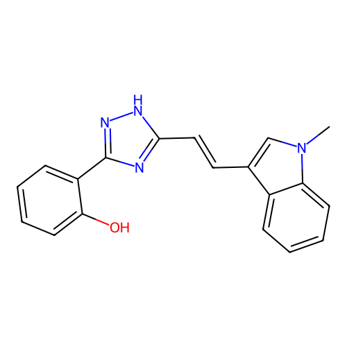2-{3-[(E)-2-(1-methyl-1H-indol-3-yl)ethenyl]-1H-1,2,4-triazol-5-yl}phenol structure