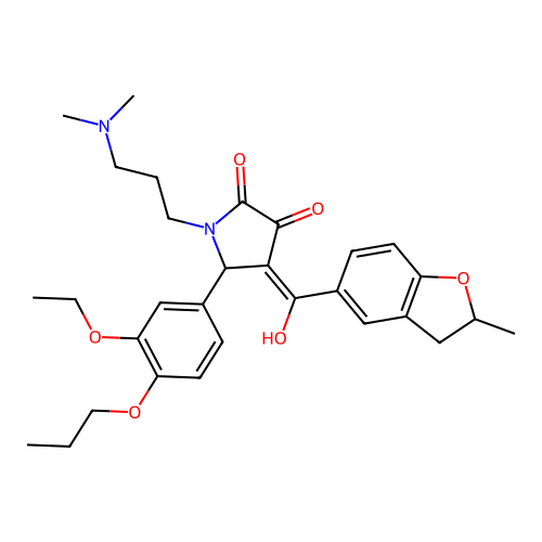 (4E)-1-[3-(dimethylamino)propyl]-5-(3-ethoxy-4-propoxyphenyl)-4-[hydroxy-(2-methyl-2,3-dihydro-1-benzofuran-5-yl)methylidene]pyrrolidine-2,3-dione structure